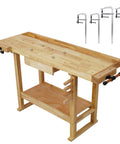 Heavy Duty Rubber Wood Workbench With Bar Clamps For Garage Diy And Welding Station featuring sturdy design and storage drawers.