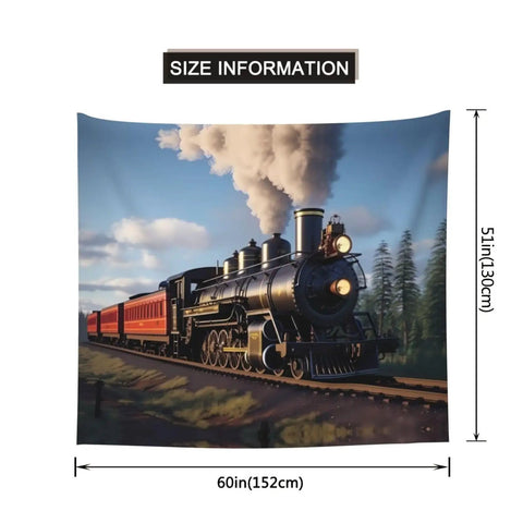 Steam Locomotive Train Wall Tapestry Art Print For Living Room Decor 60 By 51 Inches Premium Polyester Fabric
