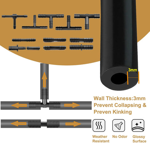 Dope Silicone Vacuum Tubing Kit With 12 Sizes And 120 Nylon Connectors showcasing 3mm wall thickness and connecting parts.
