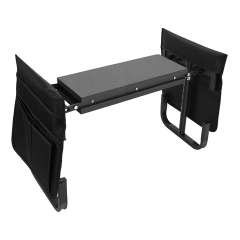 Garden Kneeler Seat With 2 Tool Pouches, Adjustable Foldable Bench, Black Carbon Steel Frame, Comfy EVA Pad, Wide 10.6 Inch Platform