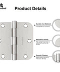 Super Handy 42 Pack Of Brushed Nickel Interior Door Hinges Measuring 3.5 Inches With Rounded Corners Made From Solid Flat Iron And Including Loads Of Screws For Quick And Simple Home Installations shown with features of durable iron, wonderful finish, and smooth closing.