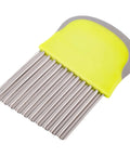 Crinkle cutter knife with yellow handle and stainless steel blade for vegetables