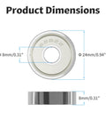 628ZZ Shielded Ball Bearings 8x24x8mm Product Dimensions, 0.31" ID, 0.94" OD, Side and Front View, Pack of 10 for Micro Motors