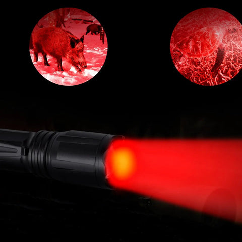 Upgraded Zoomable RGBW Flashlight With Four Color Modes Green Red Blue White Memory For Night Vision Pro Grade For Fishing Hiking Camping Astronomy Batteries Not Included emitting red light for night vision.