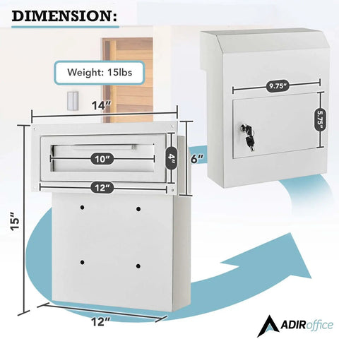 Dimensions of Door Drop Box With Secure Locking For After-Hours Drops Of Keys, Checks And Documents, Through The Door Mail Slot, White Finish, Easy Mount, Durable Metal Construction, A No Brainer For Small Businesses And Offices