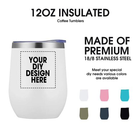 Personalized Custom Wine Tumbler Printed Stateside 12 Oz Top Tier Stainless Steel Travel Coffee Cup With Secure Lid And Straw Double Wall Insulated Build. Insulated tumbler showcasing custom design area.