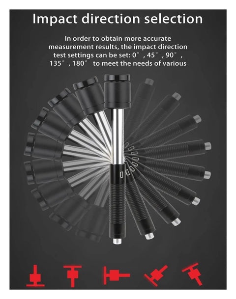 Impact direction selection visual for Top Tier Portable Digital Hardness Tester For Steel And Metal Featuring Vickers And Rockwell Scales 640 By 480 Pixel Display.