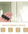 Person holding a black piece from the Four Piece Stainless Steel Invisible Door Hinges With Concealed Design For Smooth Opening And Closing Heavy Duty Black Pivot Hinges For Exterior And Commercial Doors against a blurred background.