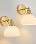 BELVM Vintage Milk Glass Wall Sconce Set of 2 - Gold Bathroom Wall Lights featuring hand-blown glass shades and brass fixtures.