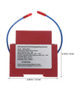 Two Piece Auto Fire Extinguisher Stickers With Heat Sensitive Aerosol Tech That Kick In Under The Hood For Smooth Engine Bay Protection And Reliable Passive Emergency Safety Gear No Power Needed, with red casing and blue wires.