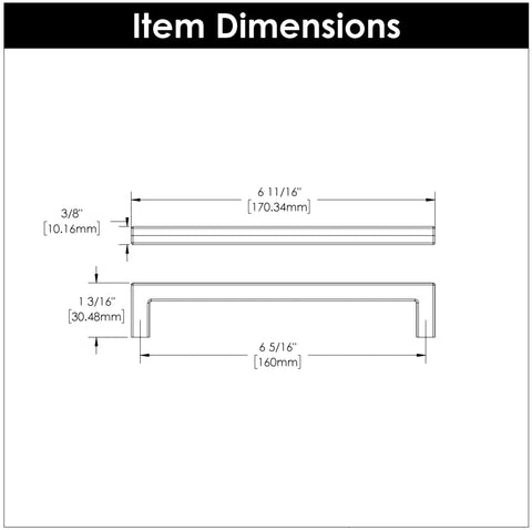 Dimensions of Solid Core Cabinet Pulls 10 Pack Matte Black Handles For Doors And Dressers showing lengths and widths.