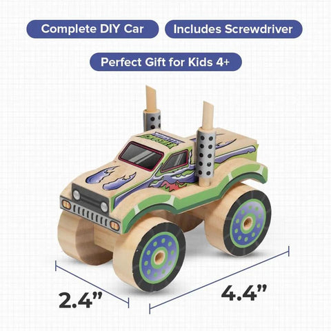 Monster Truck DIY Wood Kit For Kids 4-7 With Screws, Screwdriver, And Sticker Sheet, Kid-Friendly STEM Craft Kit For Home And School, Learn Basic Woodworking While Building A Cool Monster Truck. DIY wooden car, 4.4" x 2.4"