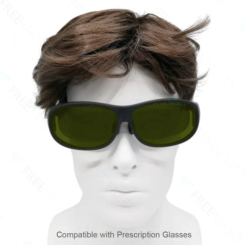 The Trusted Real Deal Broad Spectrum Laser Safety Glasses That Deliver Hella Consistent Eye Protection For Ipl Machines And Commercial Hair Removal Facilities Daily on a mannequin with brown hair.