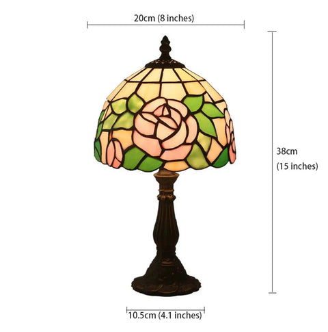 Stained Glass Table Lamp Pink Rose Design With Zinc Alloy Base Bedside Light For A Homey Cozy Living Room And Bedroom Handmade Antique Style Lampshade E26 Bulb Not Included