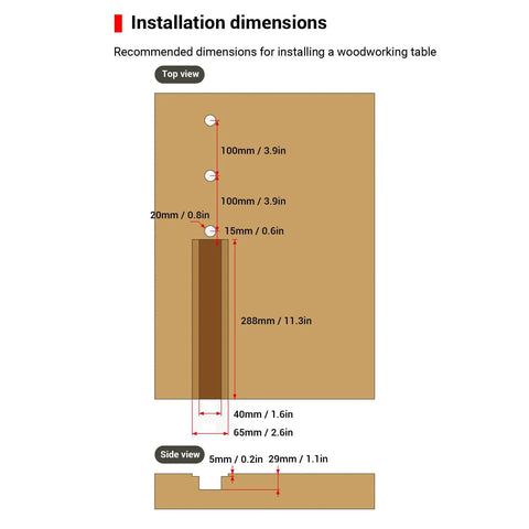 Installation dimensions for Tail Vise For Workbench With 0-110mm Stroke And 20mm Table Hole Aluminum Alloy Woodworking Vise.