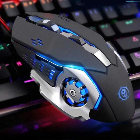 Slick Gaming Keyboard And Mouse Combo With Vivid Backlight And Snappy Mechanical Feel Plug And Play Usb Wired Pair For Home Or Work Setup Featuring Flexible Floating Keys, close-up of illuminated gaming mouse.