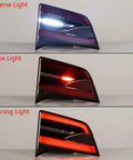 Top Shelf Tail Light Set For 2016 To 2020 Tesla Model X Left Right Inner Pair Rear Side Lamps displaying reverse, brake and running lights.