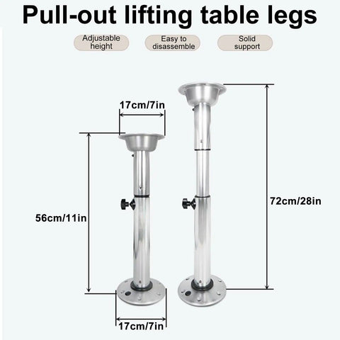 Built Like A Beast Stainless Steel Telescopic Table Legs For Dining Rooms And Road Trip Rigs with adjustable height from 56cm to 72cm.