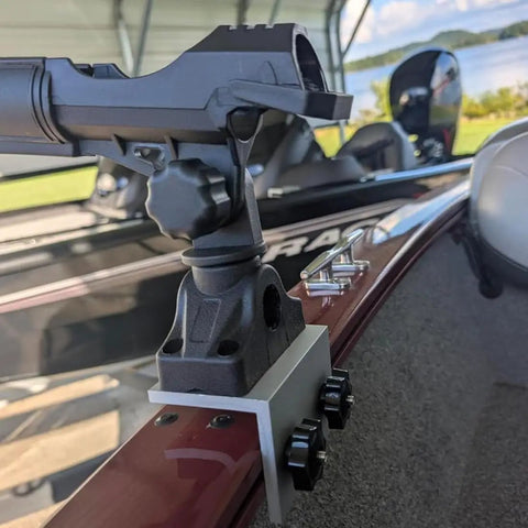 Heavy Duty Fishing Rod Holder for 90 Degree Boat Track System Side Mount with Aluminum Bracket Base 360 Degree Rotating for Versatrack Ranger Track System Bass Tracker and Track Boats on boat rail