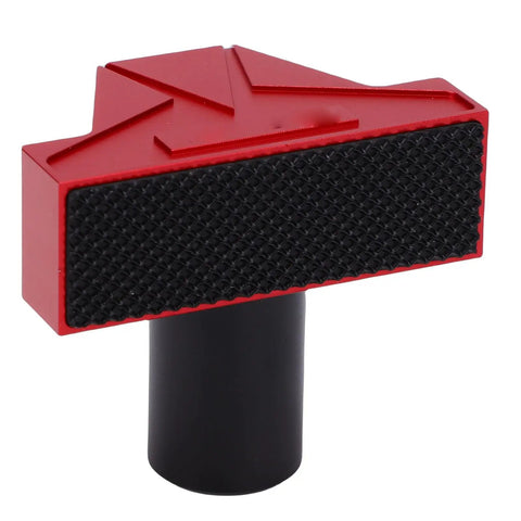 Non Slip Aluminum Bench Dog Clamp Pro Grade with textured surface visible, showing red base and black handle for woodworking stability.