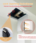 Heavy Duty Drywall Access Panel 14 By 14 Inch Wall Hole Cover with magnetic lock opening method displayed.