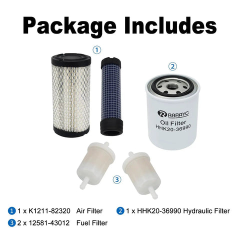 All In One Filter Maintenance Kit With Air Fuel Hydraulic And Oil Filters Plus Oil Change Kit For Tractors And Machinery Compatible With BX Series BX22 BX23 BX24 BX25 BX25DLB BX2200 BX2230 BX2350 BX2360 BX2370 package contents