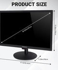 19 Inch HD 1440x900 LED Computer Monitor With Built In Speakers, featuring product dimensions and measurements.