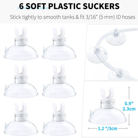 Image of 6 soft plastic suction cups for All In One 13 Ft Airline Tubing Aquarium Air Pump Kit With Air Stones Check Valves Suction Cups.