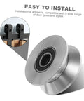 Heavy Duty Stainless Steel U Groove Sliding Door Roller Pulley With Ball Bearings, shown from an angle, highlighting its smooth surface.