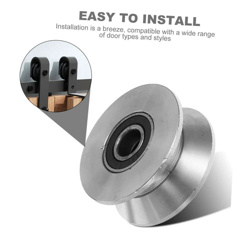 Heavy Duty Stainless Steel U Groove Sliding Door Roller Pulley With Ball Bearings, shown from an angle, highlighting its smooth surface.