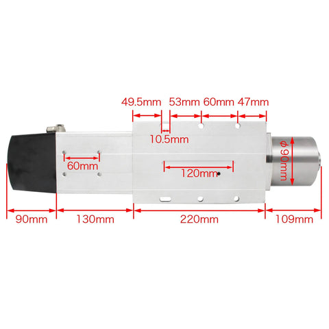 Heavy Lifter 7.5KW BT30 Air Cooled Spindle Motor with dimensions labeled for installation in CNC machines.