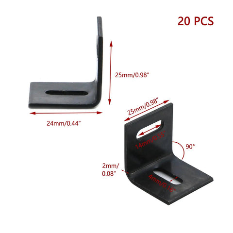 20 Pack Heavy Duty L Clip Braces For Wood Tables And Cabinets Solid As A Rock Cast Iron Corner Connectors side view with dimensions