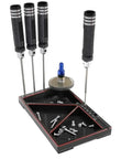 Built Different Carbon Fiber And Steel Multitask Screw Tray For Rc Crawlers Featuring Magnetic Gasket Nut Organizer Upgraded Modify Repair Tool Accessory Kit with screws and tools.