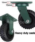 Built Different Heavy Duty Rubber Caster Wheels Set Of 4 With Locking Brakes And Roll Like Butter Swivel Design close-up view of caster wheels with 10mm thick steel.