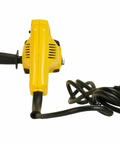Steel Dragon 5/8 Inch Electric Rebar Cutter, 1050W Hydraulic Rebar Bucker with yellow body and power cord, ideal for cutting rebar.