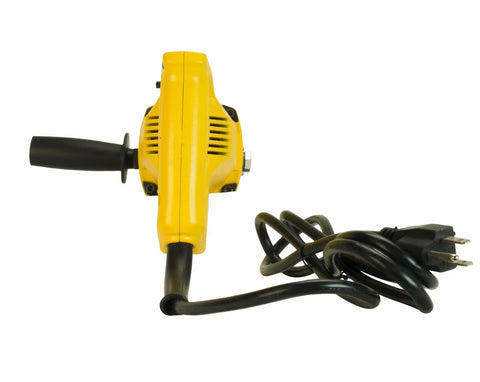 Steel Dragon 5/8 Inch Electric Rebar Cutter, 1050W Hydraulic Rebar Bucker with yellow body and power cord, ideal for cutting rebar.