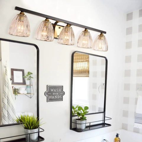36 Inch Farmhouse Vanity Light Over Mirror Brown Finish 5 Light Wall Fixture For Bathroom That Brightens Up Your Space Modern Yet Rustic Look That Brings Warm Glow And Style To Bathroom Decor For Real.