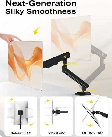 Single Monitor Mount For Up To 32 Inch Screens With Mechanical Spring Arm VESA 75x75 Or 100x100 Space Saving Computer Monitor Stand Model A5 Black 2026 Upgrade No Gas Sag Secure And Solid, showing adjustable positions and rotation angles.