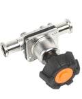 QiiMii SS316L tri-clamp mini diaphragm valve, 3/4 in, EPDM-PTFE membrane, stainless body, orange center knob