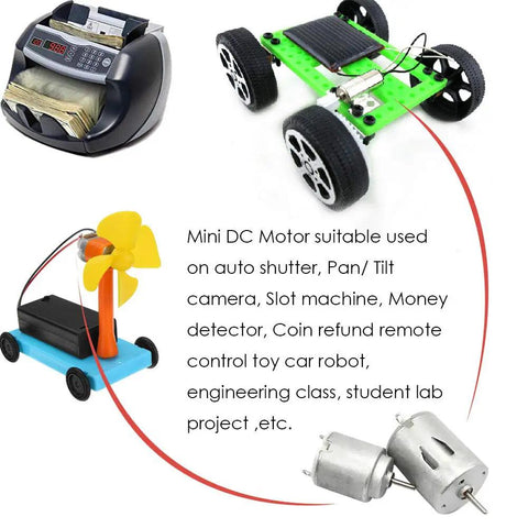 Beefy Torque 5000 RPM 6V Mini DC Motor with cylinder magnetic drive for DIY robotics and small projects, shown with potential applications.