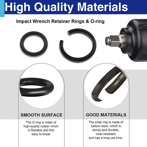 Big Sixteen Piece Impact Wrench Ring Kit with high quality O-ring and carbon steel snap ring for 1/2 and 3/8 inch wrenches.