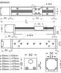 Mini T Linear Slide Stage With 50-300mm Stroke, Preinstalled 28mm Stepper, Compact Desktop Printer Ready Motion Platform for dimension drawing