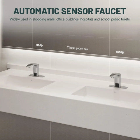 Touchless Bathroom Sink Faucet Automatic Motion Sensor Dual Power AC Or Battery With Control Box And Temperature Mixer Brass Or Brushed Nickel Finish Commercial Grade