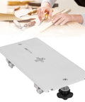 Close-up of Electric Jig Saw Flip Board with Aluminum Router Table Insert Plate for woodworking precision, stable workbench.