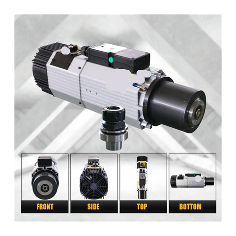 Real Deal Heavy Duty Cnc Router Spindle Motor Featuring 12Kw Three Phase Power With Automated Tool Changer And 24000Rpm Air Cooled Design view from front, side, top, bottom