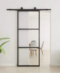 Clear Tempered Glass Barn Door 36 Inch By 84 Inch With Carbon Steel Frame Pre Drilled Panel Sliding Door Kit With 6 Ft Hardware In Modern Room