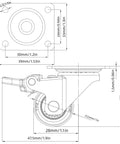 Smooth Ride One Inch Caster Set Packs Two Swivel Casters With Locking Pads And Self Tapping Screws dimensions diagram.