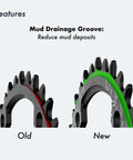 130 BCD Chainring 40T To 58T Narrow Wide Tooth Aluminum Lightweight For 1x Drivetrain On 7 To 12 Speed Road And Folding Bikes With Anti Drop Design And Safer Rides showing mud drainage groove comparison