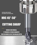 CNC end mill cutter, carbide tungsten steel, straight shank, chrome finish, helical flutes.