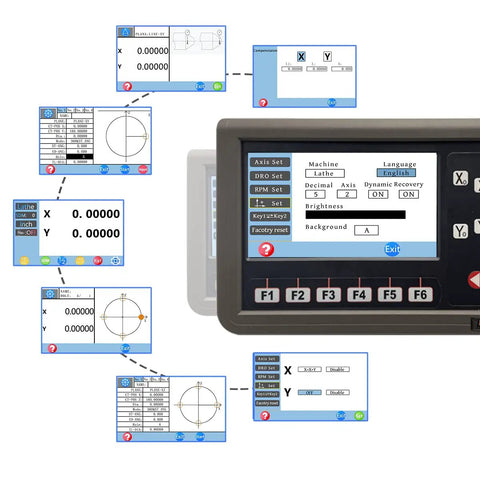 Heavy Duty Dro Kit For 12X40 Inch Metal Lathe With Glass Linear Scale And Dead On One Micron Accuracy Lcd Display showing settings and LCD interface.